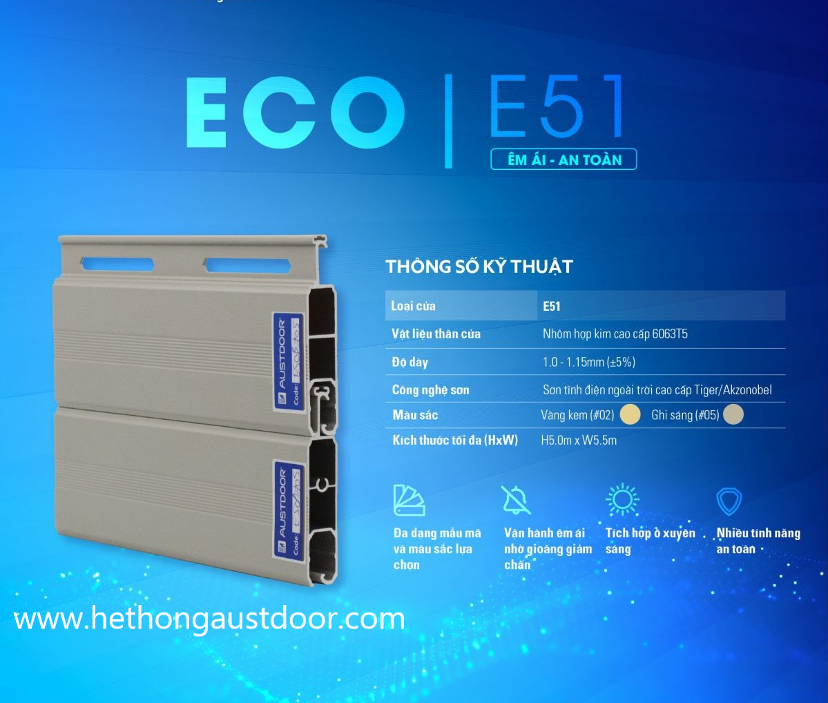 CỬA CUỐN AUSDOOR E51i – DÀY 1.0 – 1.15MM