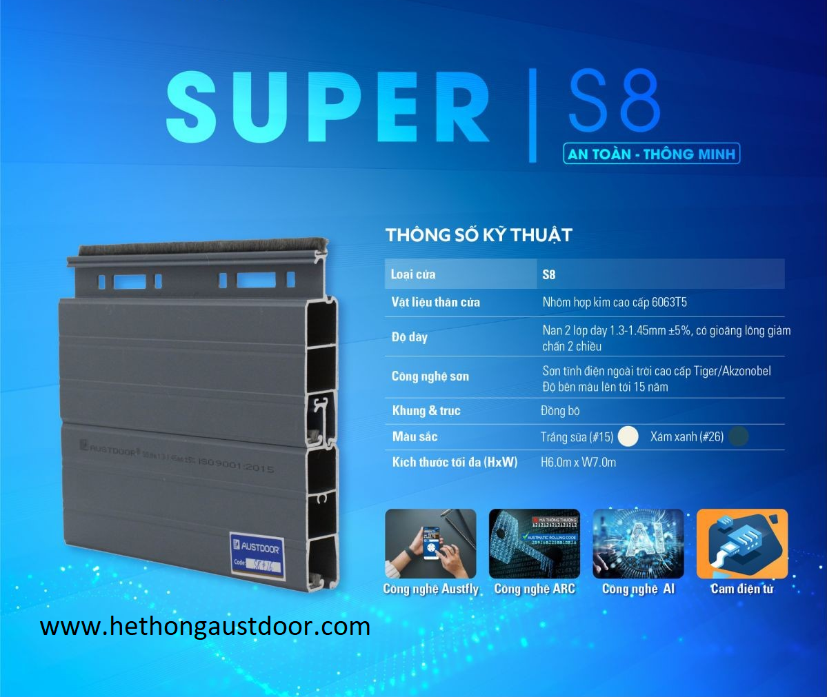 CỬA CUỐN AUSTDOOR S8 – DÀY 1.3-1.45MM
